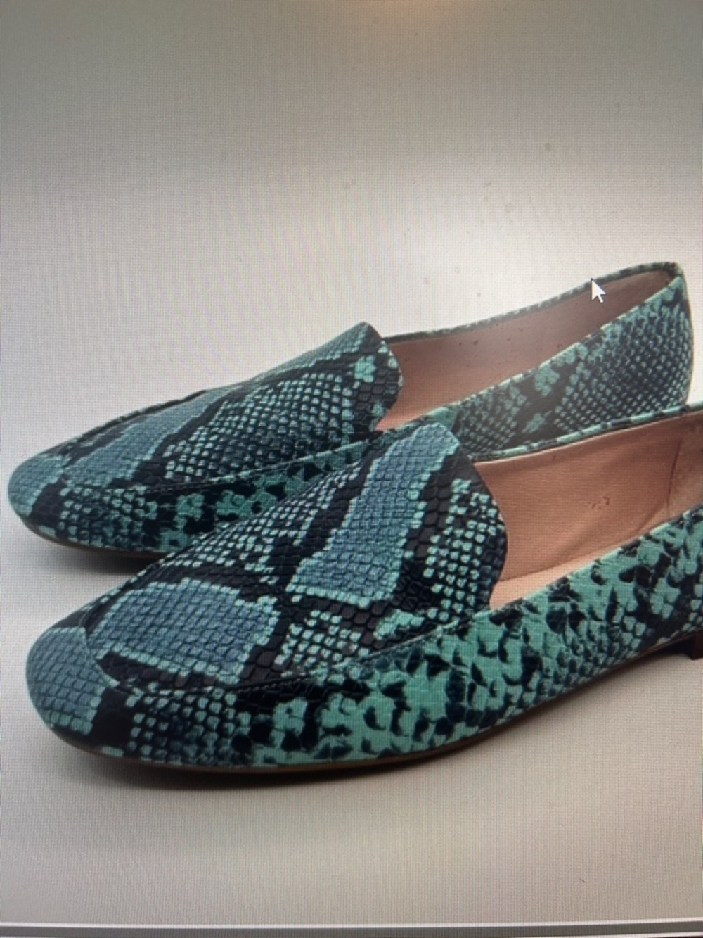 Gianni Bini SZ 7 Teal Leather Snakeskin Smoking Flats Chic Timeless Staple Old $